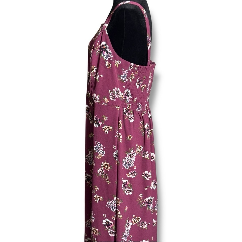 Xhilaration Chic Floral Burgundy Front Buttons Rouched Back Midi Dress - Picture 7 of 16